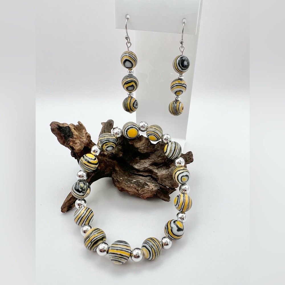 YELLOW STRIPED STONE JEWELRY SET